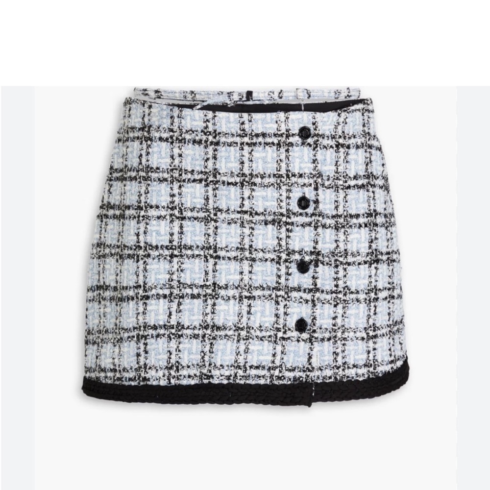 MAJE Jizuli Cutout Braided Hem Tweed Miniskirt In Blue Size Large 8/10 EU40 - Picture 2 of 11